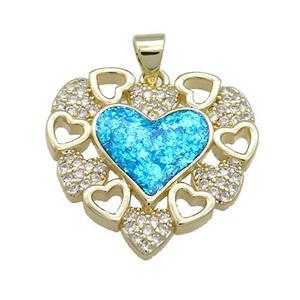 Copper Heart Pendant Pave Fire Opal Zircon 18K Gold, approx 24mm