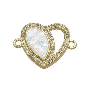 Copper Heart Connector Pave White Fire Opal Zircon 18K Gold Plated, approx 18mm