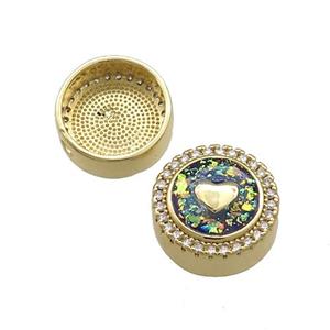 Copper Button Beads Pave Multicolor Fire Opal Heart 18K Gold Plated, approx 12mm