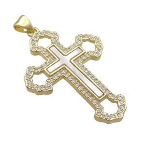 Copper Cross Pendant Pave Shell Zircon 18K Gold Plated, approx 25-35mm