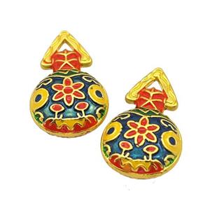 Waterbags Charms Alloy Pendant Flower Painted Matte Gold Plated, approx 11-20mm