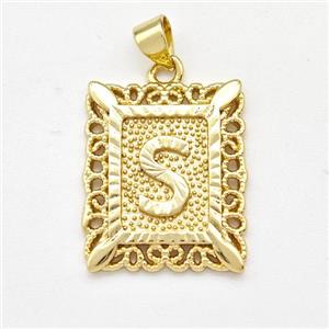 Copper Letter-S Pendant Frame Gold Plated, approx 18-21mm