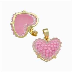 Pink Resin Heart Pendant Gold Plated, approx 12-16mm