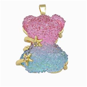 Multicolor Resin Bear Pendant Gold Plated, approx 20-22mm