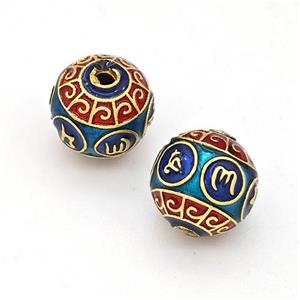 Copper Round Beads Multicolor Painted Gold Plated, approx 10mm