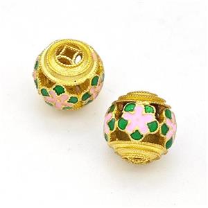 Copper Round Beads Multicolor Painted Hollow Gold Plated, approx 10mm