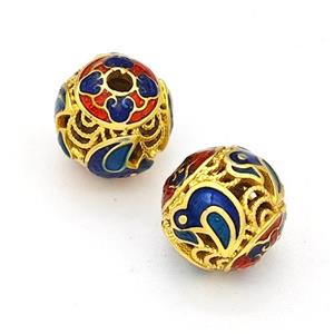 Copper Round Beads Multicolor Painted Hollow Gold Plated, approx 10mm