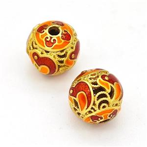 Copper Round Beads Multicolor Painted Hollow Gold Plated, approx 10mm