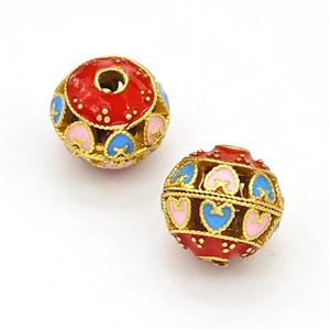 Copper Round Beads Multicolor Painted Hollow Gold Plated, approx 10-11mm