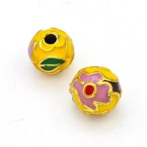 Copper Round Beads Multicolor Enamel Gold Plated, approx 10mm