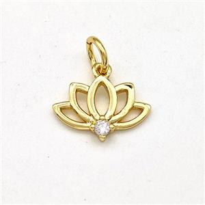 Copper Lotus Pendant Pave Zirconia Flower Gold Plated, approx 8-12.5mm