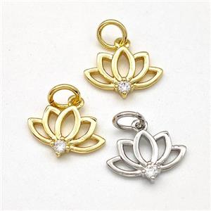 Copper Lotus Pendant Pave Zirconia Flower Mixed, approx 8-12.5mm