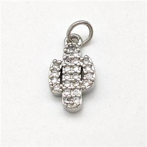 Cactus Charms Copper Pendant Pave Zirconia Platinum Plated, approx 8-13mm