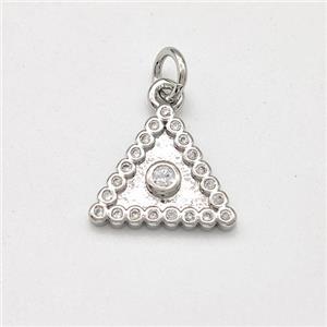 Copper Triangle Pendant Micro Pave Zirconia Platinum Plated, approx 12x12x12mm