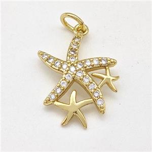 Copper Starfish Pendant Micro Pave Zirconia Gold Plated, approx 15-18mm