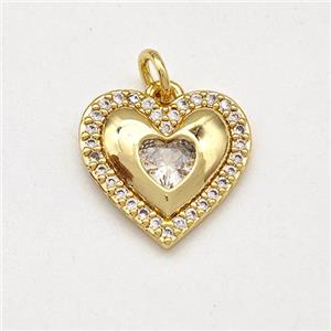 Copper Heart Pendant Pave Zirconia Gold Plated, approx 15mm