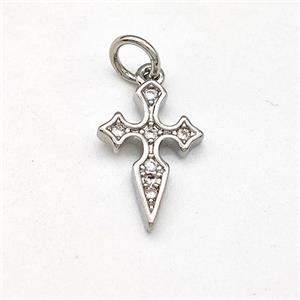 Copper Cross Pendant Micro Pave Zirconia Platinum Plated, approx 9-14mm