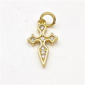 Copper Cross Pendant Micro Pave Zirconia Gold Plated, approx 9-14mm