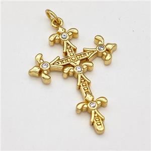 Copper Cross Pendant Pave Zirconia Gold Plated, approx 24-30mm