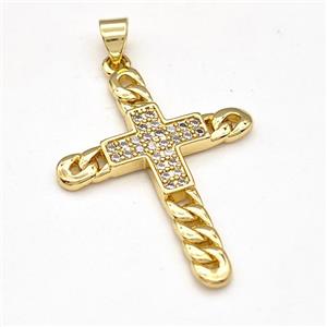 Copper Cross Pendant Pave Zirconia Gold Plated, approx 25-33mm