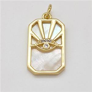 Copper Eye Pendant Pave Shell Zirconia Rectangle Gold Plated, app12-19mm