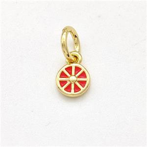 Copper Flower Pendant Red Enamel Gold Plated, approx 5mm