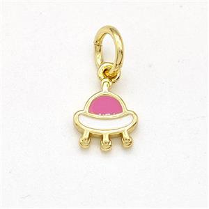 Copper Spacership Pendant Pink White Enamel Gold Plated, approx 6mm