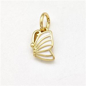 Copper Butterfly Pendant White Enamel Gold Plated, approx 6-8mm