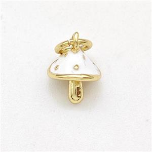 Copper Mushroom Pendant White Enamel Gold Plated, approx 8mm