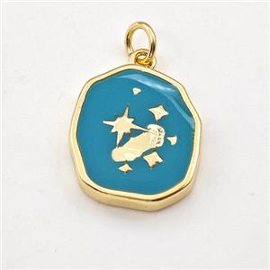 Copper Northstar Pendant Teal Enamel Gold Plated, approx 14-17mm