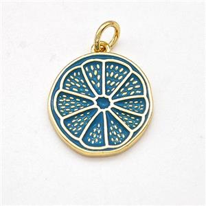 Lemon Charms Copper Fruit Pendant Blue Enamel Gold Plated, approx 15mm