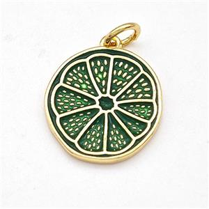 Lemon Charms Copper Fruit Pendant Green Enamel Gold Plated, approx 15mm