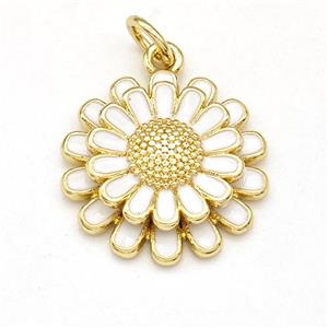 Copper Sunflower Pendant White Enamel Gold Plated, approx 16mm