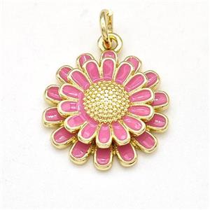 Copper Sunflower Pendant Pink Enamel Gold Plated, approx 16mm