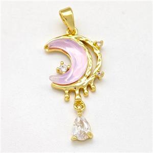 Copper Moon Pendant Pave Pearlized Resin Gold Plated, approx 4-6mm, 14-16mm