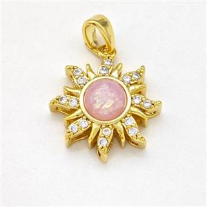 Copper Sun Pendant Pave Pink Fire Opal Zirconia Gold Plated, approx 16mm