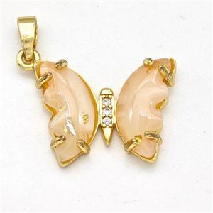 Peach Acrylic Butterfly Pendant Copper Gold Plated, approx 15-20mm