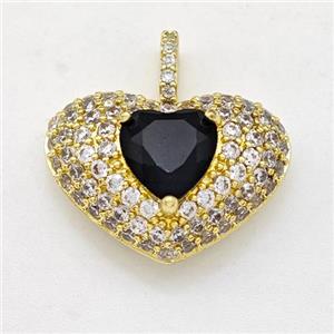 Copper Heart Pendant Micro Pave Zirconia Gold Plated, approx 8mm, 15-21mm