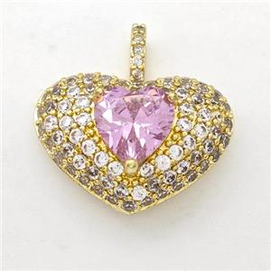 Copper Heart Pendant Micro Pave Zirconia Gold Plated, approx 8mm, 15-21mm