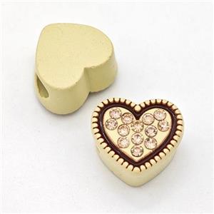 Gold Resin Heart Micro Pave Rhinestone Large Hole, approx 13mm, 3mm hole