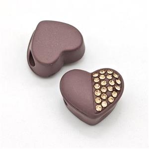 Chocolate Resin Heart Beads Micro Pave Rhinestone Large Hole, approx 16.5mm, 3mm hole