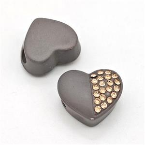 Darkgray Resin Heart Beads Micro Pave Rhinestone Large Hole, approx 16.5mm, 3mm hole