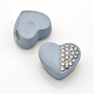 Bluegray Resin Heart Beads Micro Pave Rhinestone Large Hole, approx 16.5mm, 3mm hole