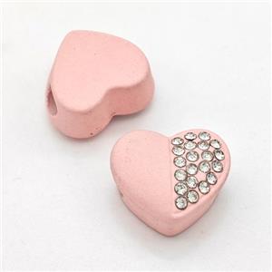 Pink Resin Heart Beads Micro Pave Rhinestone Large Hole, approx 16.5mm, 3mm hole