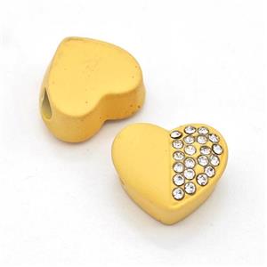 Golden Resin Heart Beads Micro Pave Rhinestone Large Hole, approx 16.5mm, 3mm hole