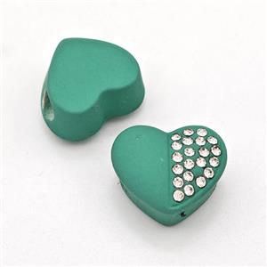 Green Resin Heart Beads Micro Pave Rhinestone Large Hole, approx 16.5mm, 3mm hole