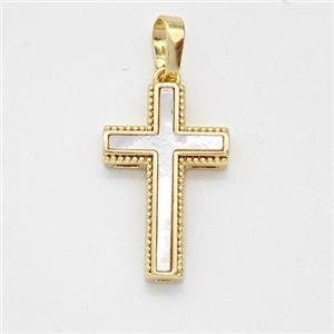 Copper Cross Pendant Pave Shell Gold Plated, approx 13-20mm