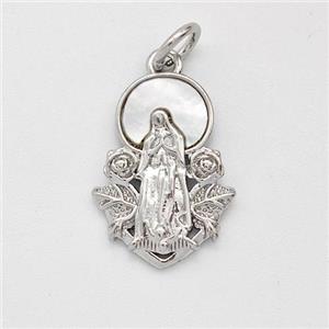 Jesus Charms Copper Pendant Pave Shell Platinum Plated, approx 11.5-16mm