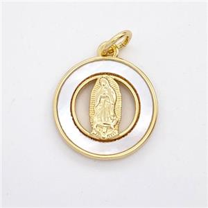 Virgin Mary Charms Copper Pendant Pave Shell Gold Plated, approx 14mm