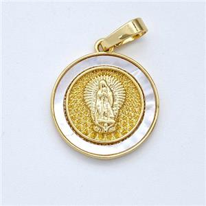 Virgin Mary Charms Copper Pendant Pave Shell Gold Plated, approx 16mm